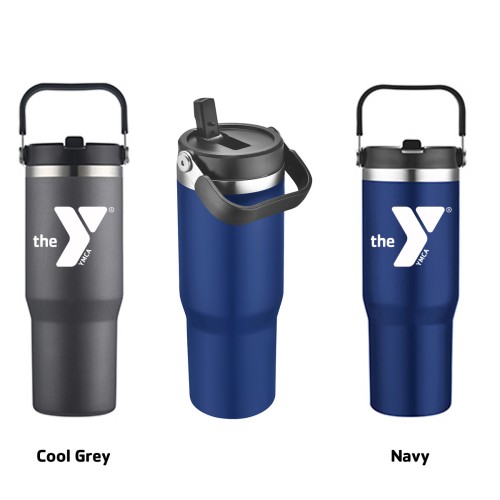 30 oz Vacuum Insulated Tumbler with Flip Top Spout with YMCA Logo - (Ships from San Diego)