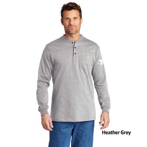 Adult Carhartt ® Long Sleeve Henley T-Shirt - Screen Printed w/ Y Logo on Sleeve